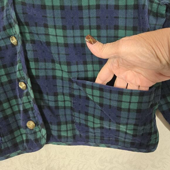 VTG Black Watch Tartan Plaid 100% Cotton Corduroy Jacket sz L Blue Green Preppy - Picture 5 of 13